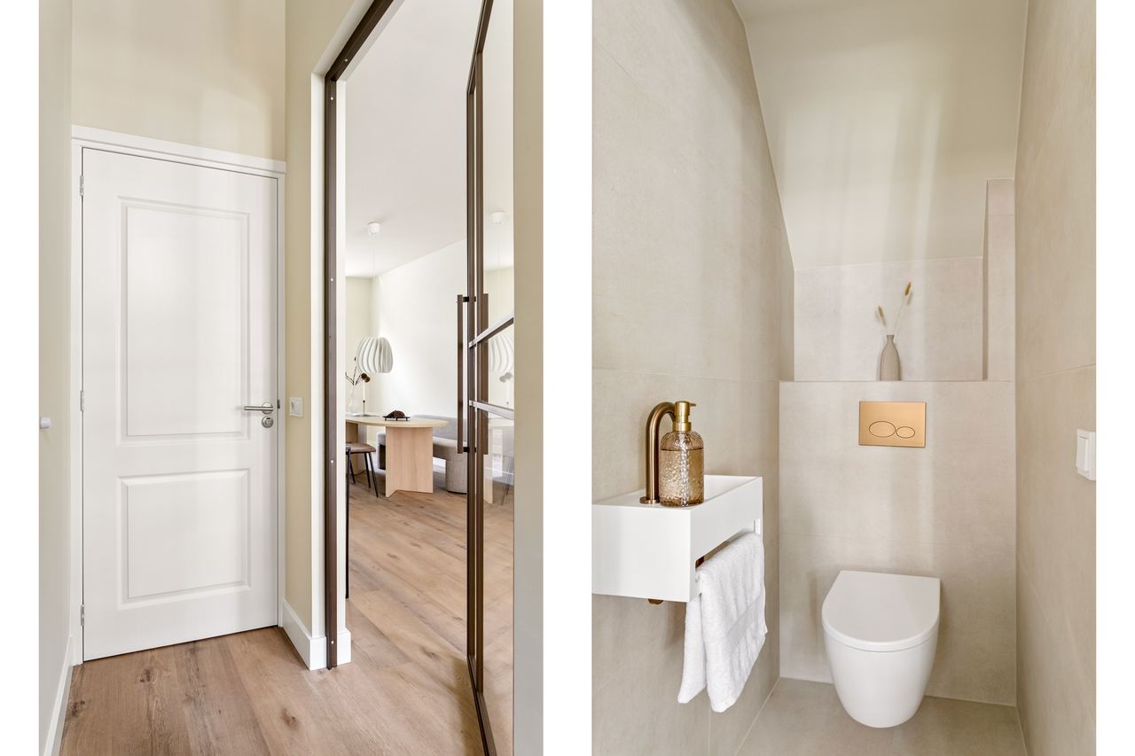 Apart toilet met goudkleurig bedieningspaneel